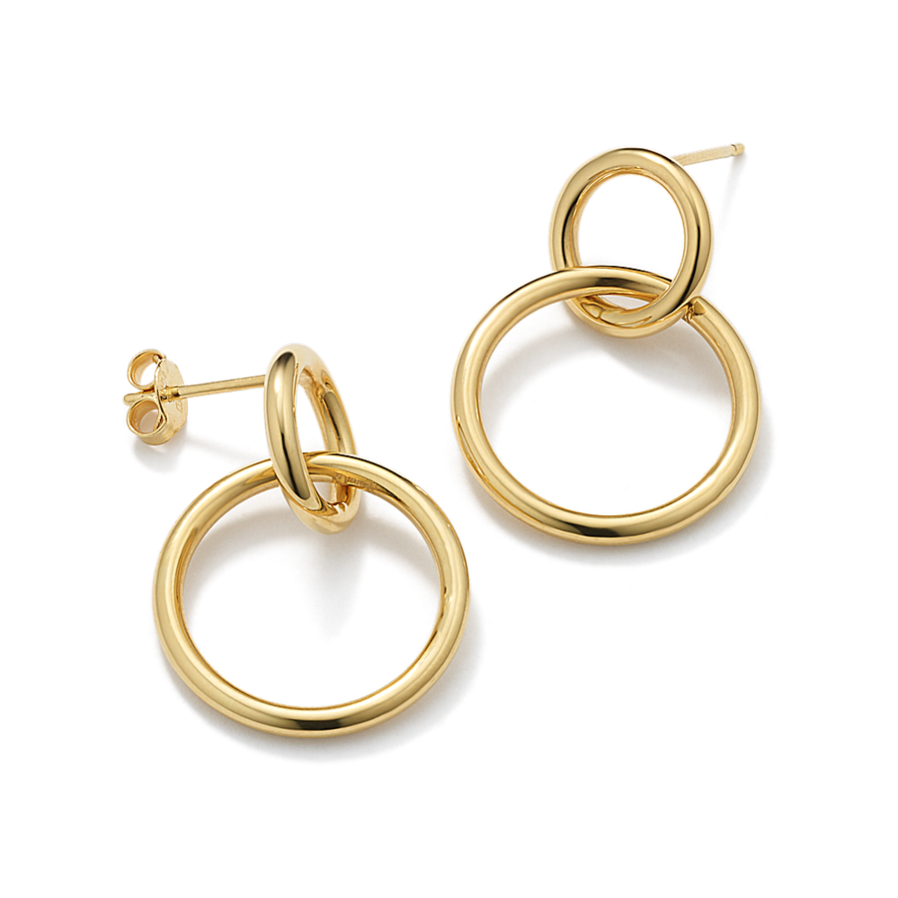 14K Yellow Gold Interlocking Circles Drop Earrings