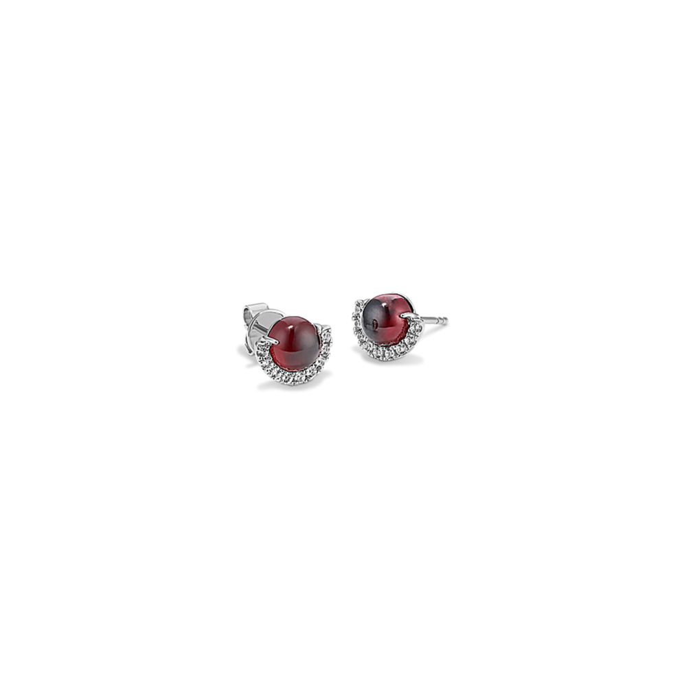 Garnet & White Sapphire Half Halo Earrings