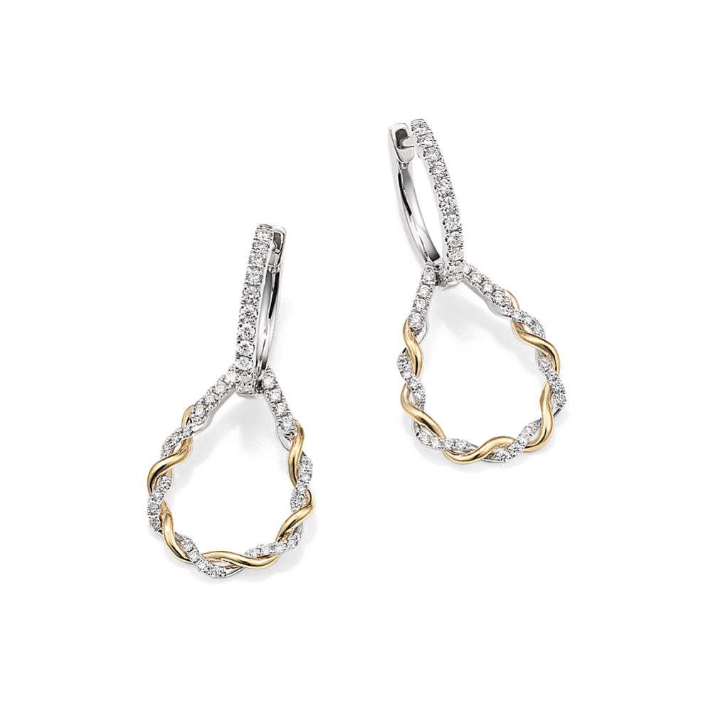 Two-Tone Twist Diamond Pave Drop Earrings