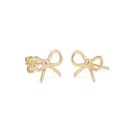 14K Yellow Gold Bow Earrings