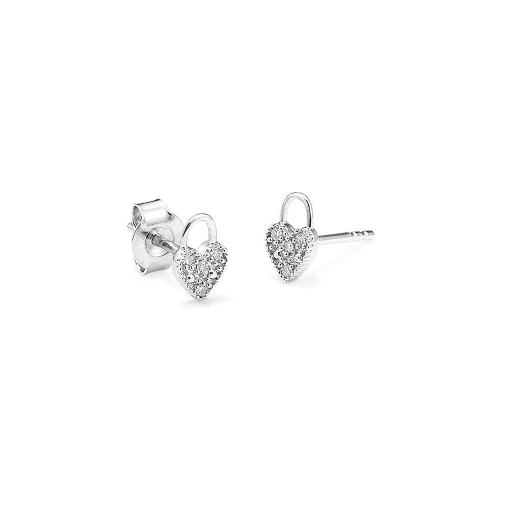 Padlock Diamond Heart Earrings in Sterling Silver