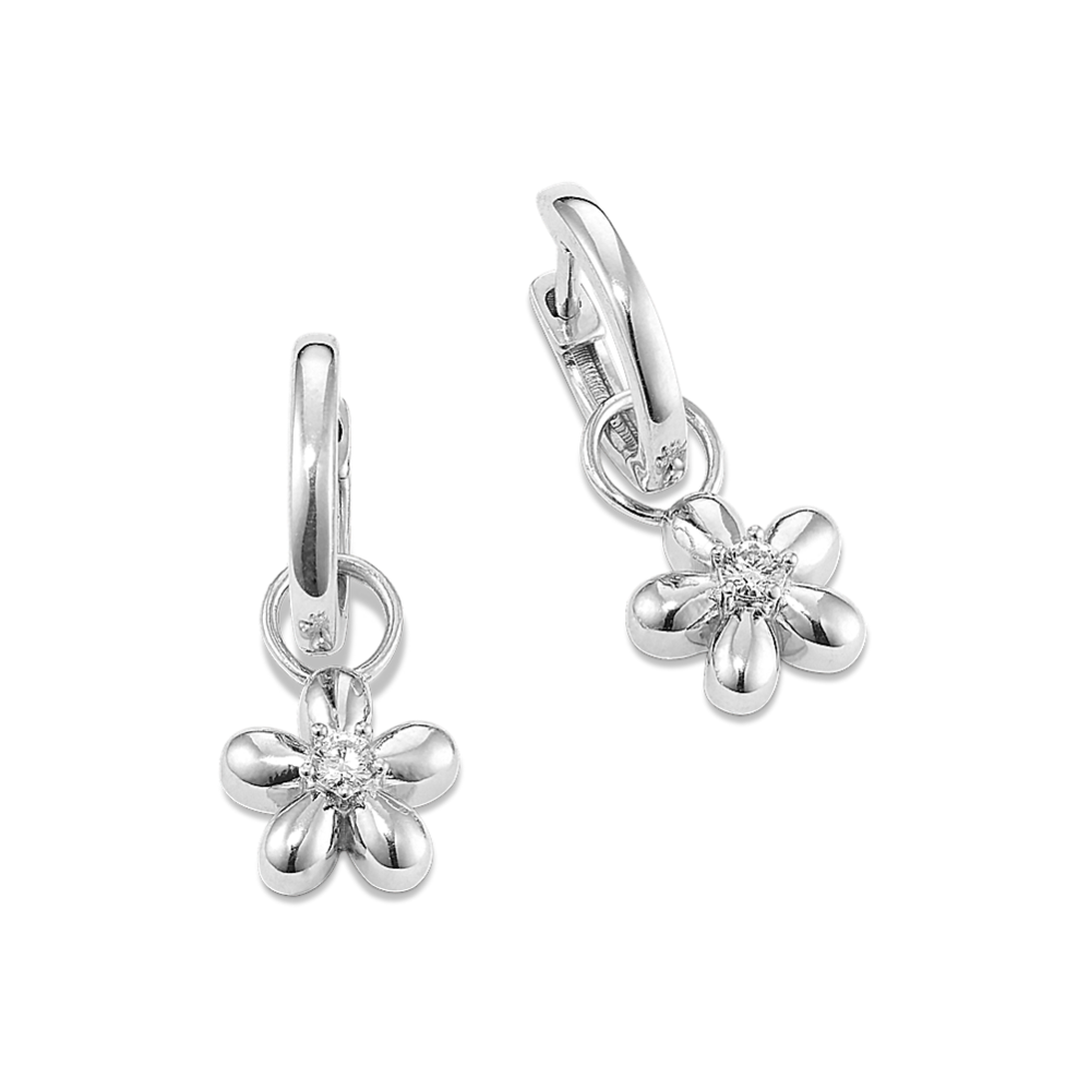 Flower Diamond Drop Hoops in Sterling Silver