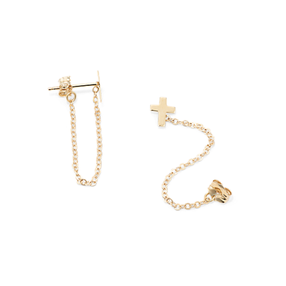 14K Yellow Gold Cross Chain Earrings