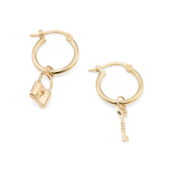 Lock & Key 14K Yellow Gold Drop Hoops