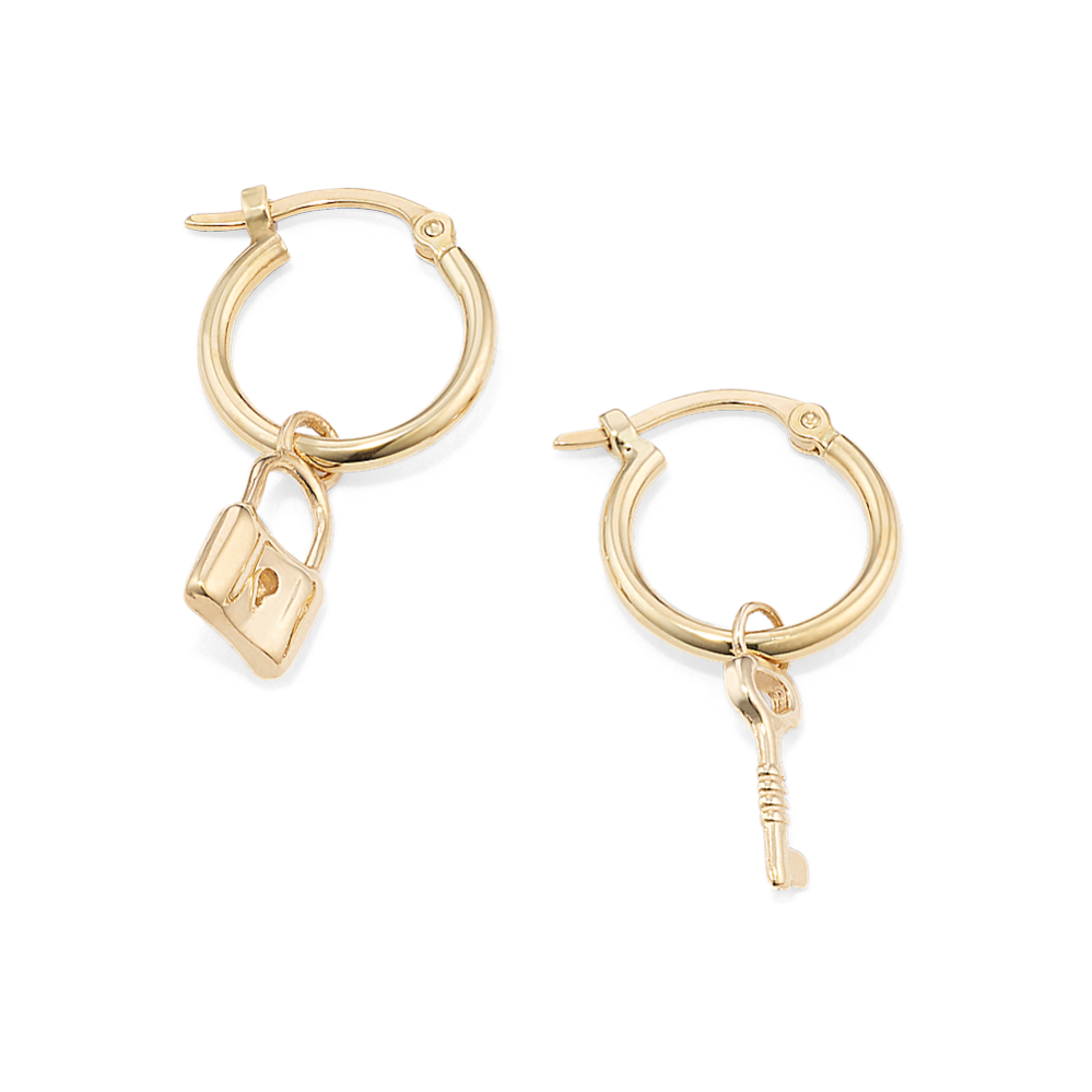 Lock & Key 14K Yellow Gold Drop Hoops