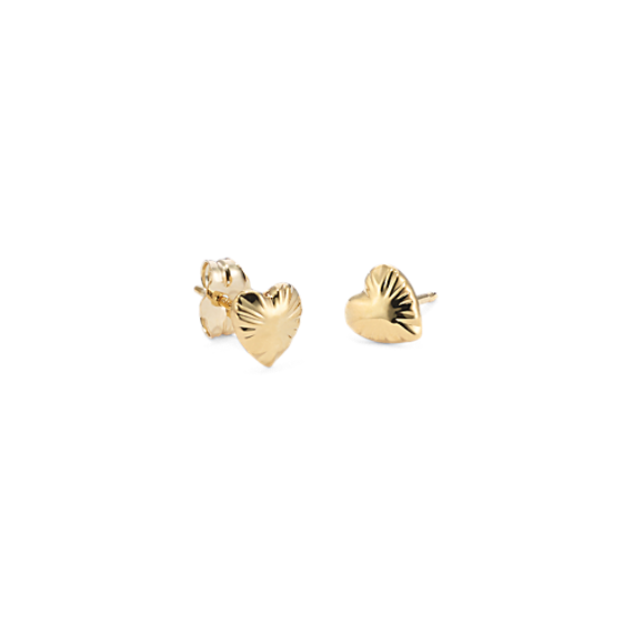 14K Yellow Gold Fluted Heart Earrings