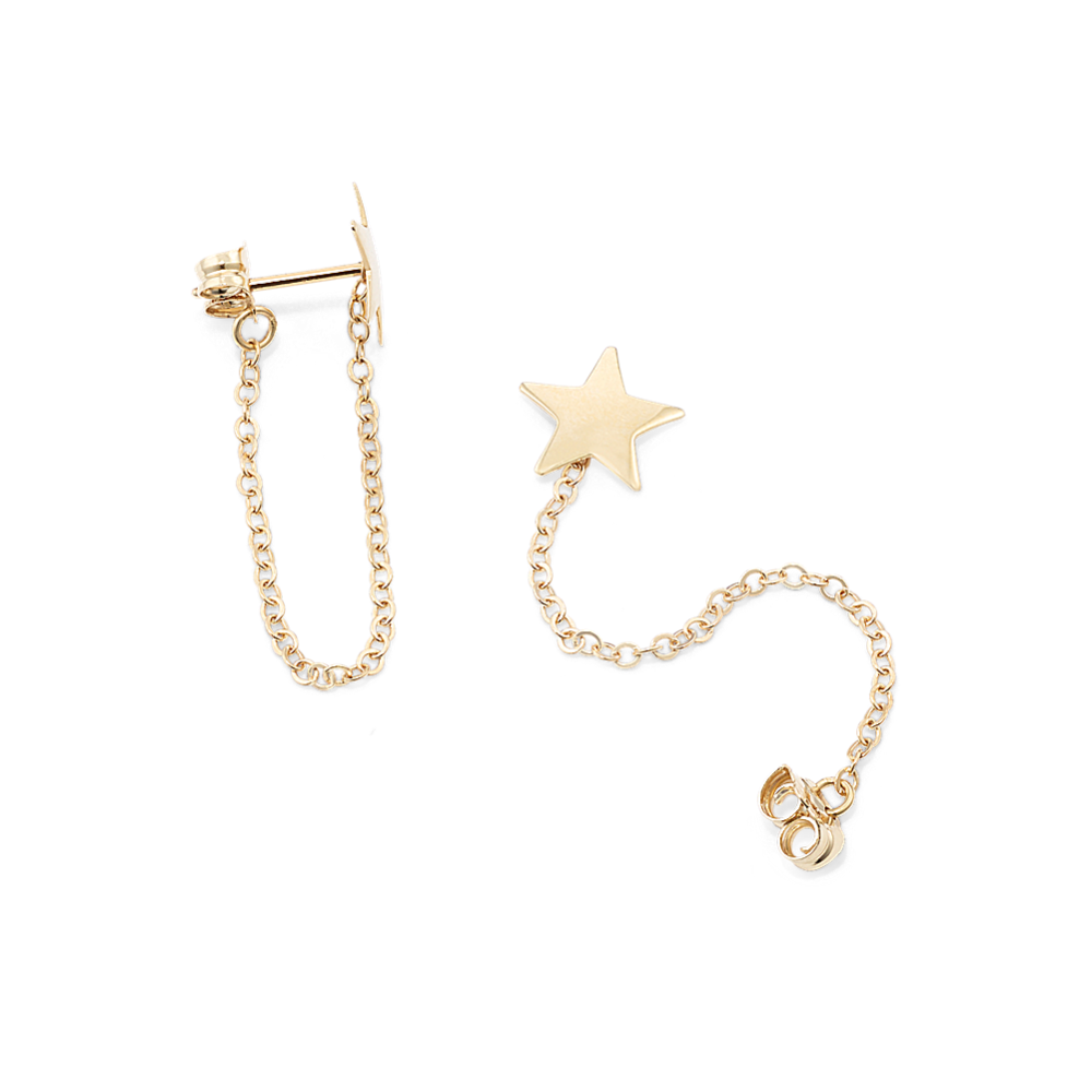 14K Yellow Gold Star Chain Earrings