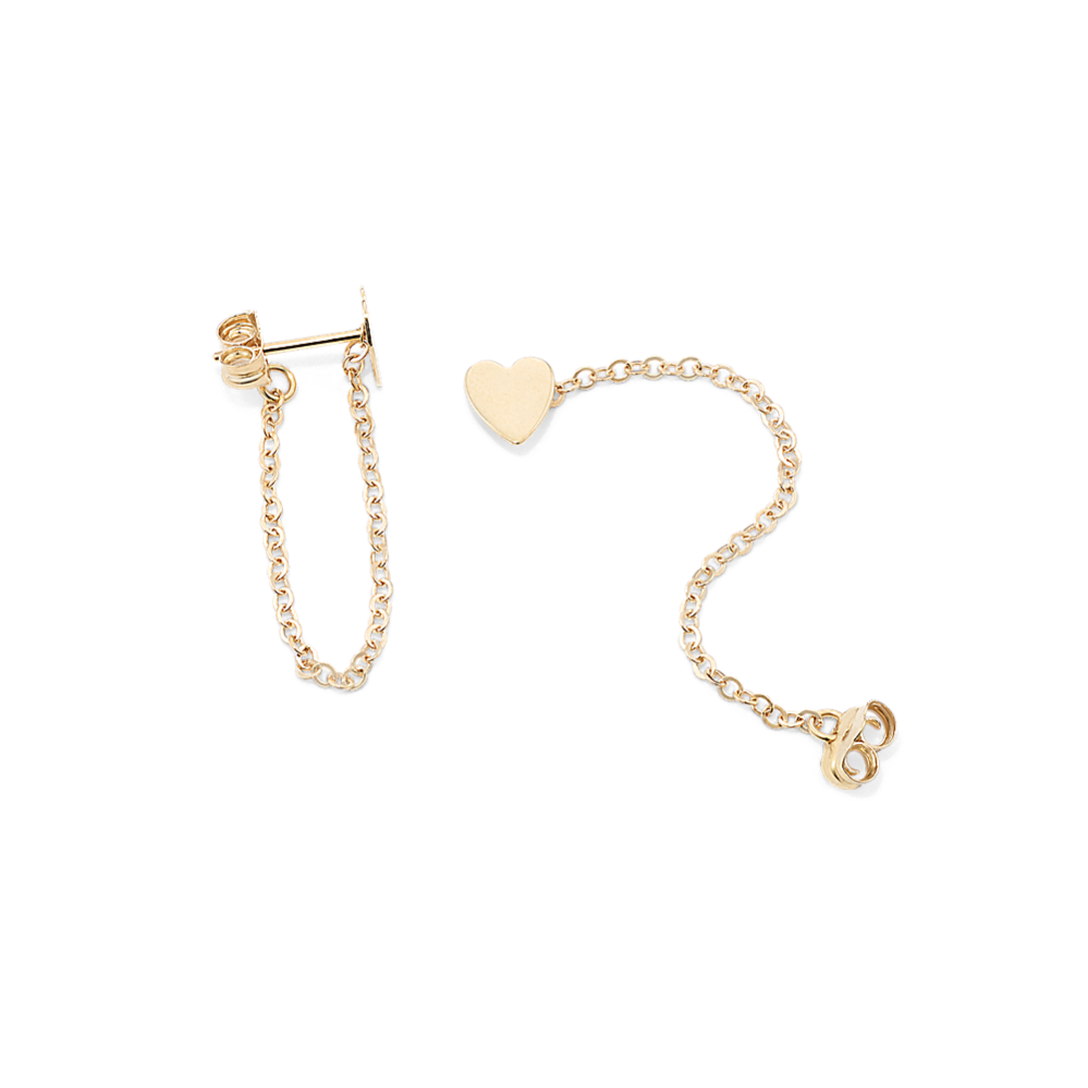 14K Yellow Gold Heart Chain Earrings