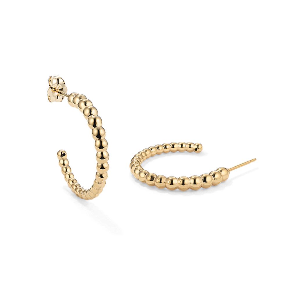 Graduated Medium 14K Yellow Gold Beaded Hoops