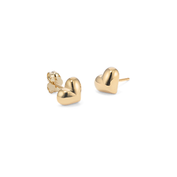 14K Yellow Gold Puffy Heart Earrings