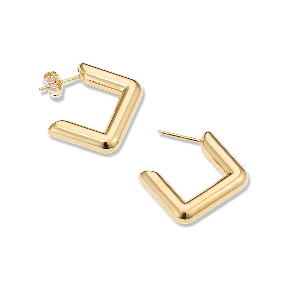 Angular 14K Yellow Gold Open Hoops
