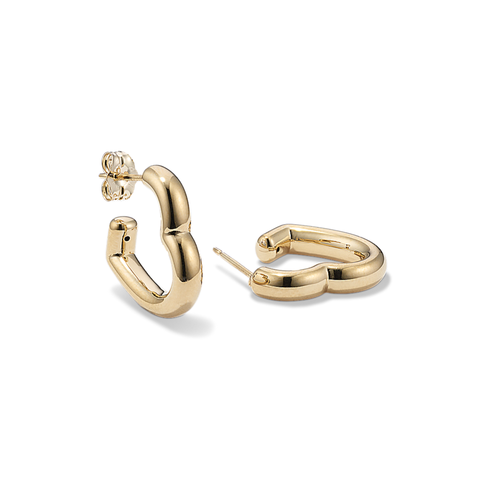 14K Yellow Gold Heart-Shaped Open Hoops