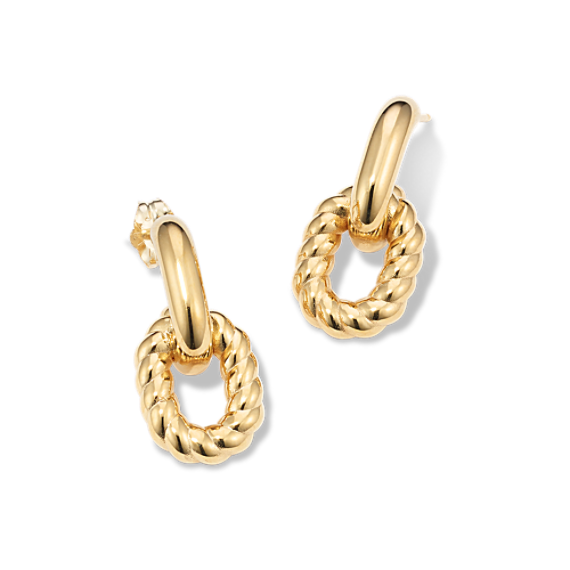 14K Yellow Gold Chain Link Twist Earrings