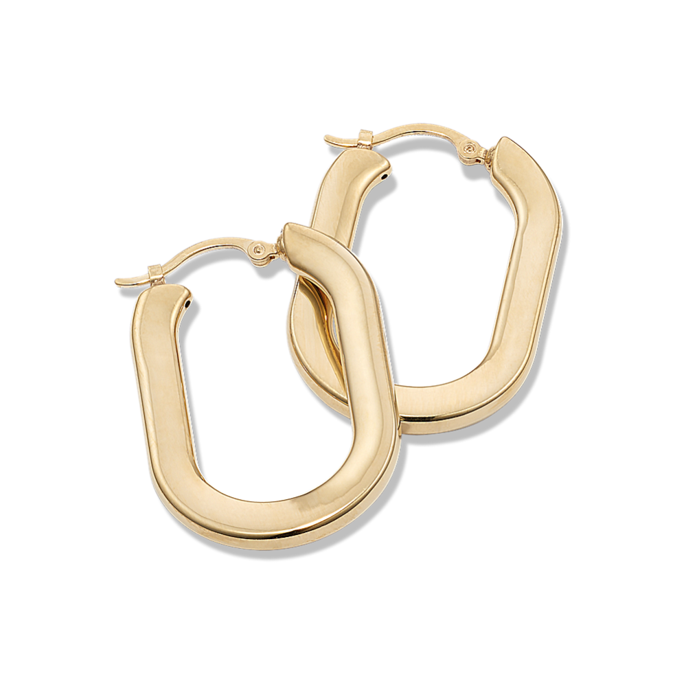 Flat 14K Yellow Gold Oval Hoops
