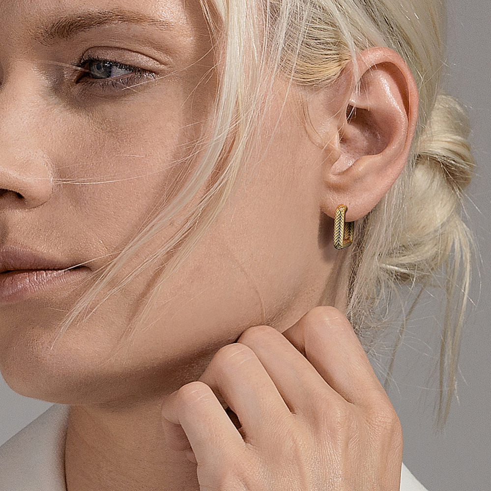 Textured 14K Yellow Gold Square Hoops | Shane Co.