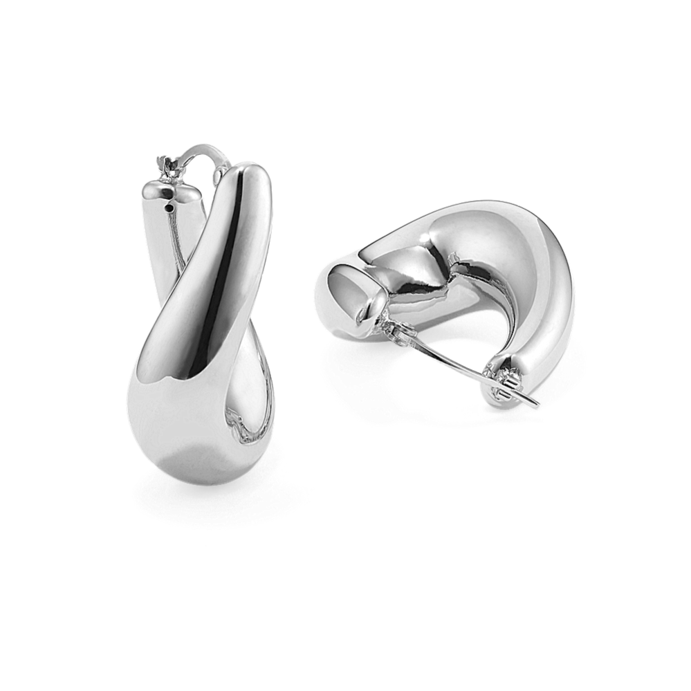 Modern Wave Sterling Silver Hoops