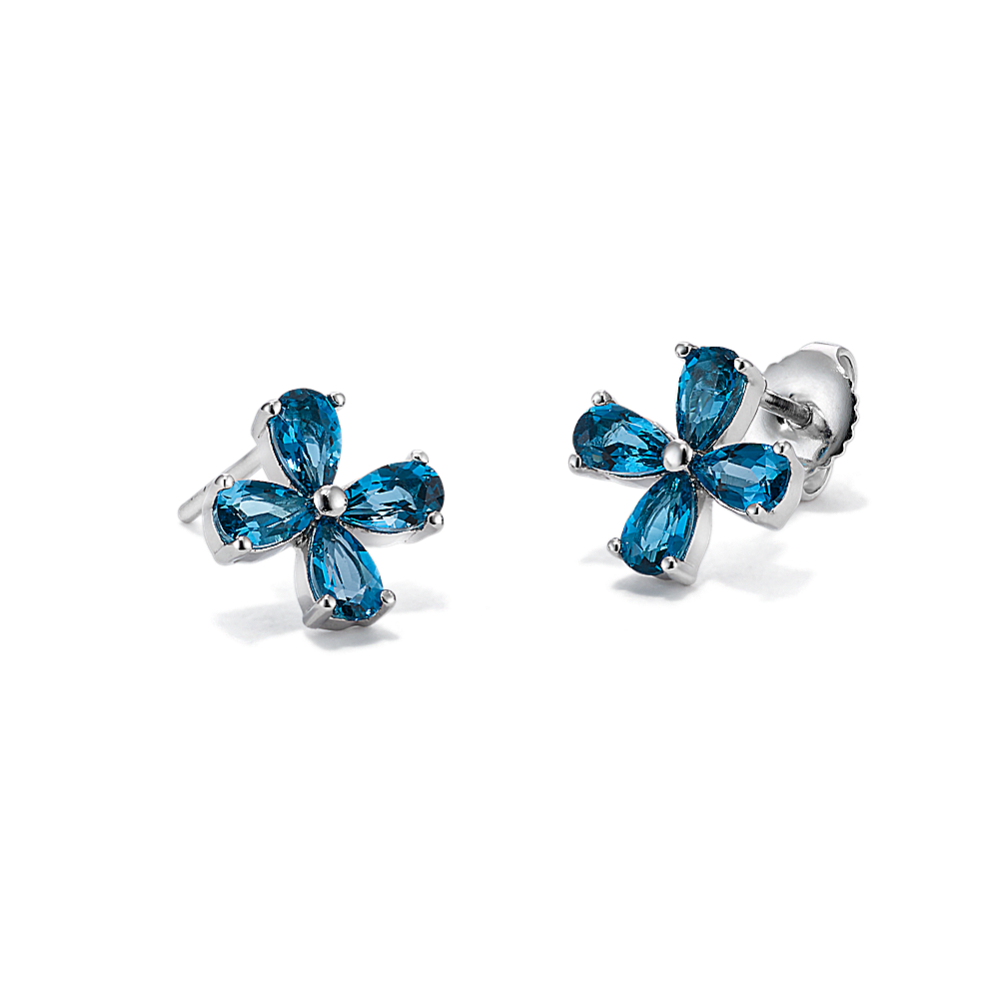 Blue Topaz Flower Earrings in Sterling Silver