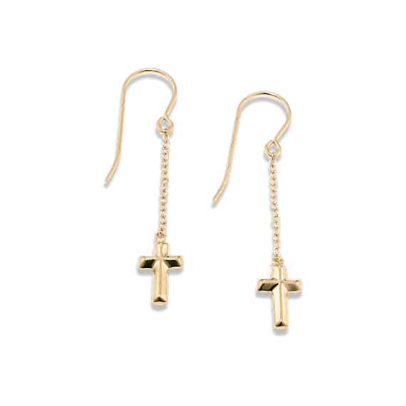 14K Yellow Gold Cross Drop Earrings