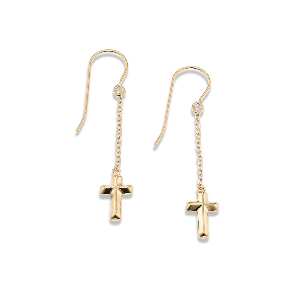 14K Yellow Gold Cross Drop Earrings
