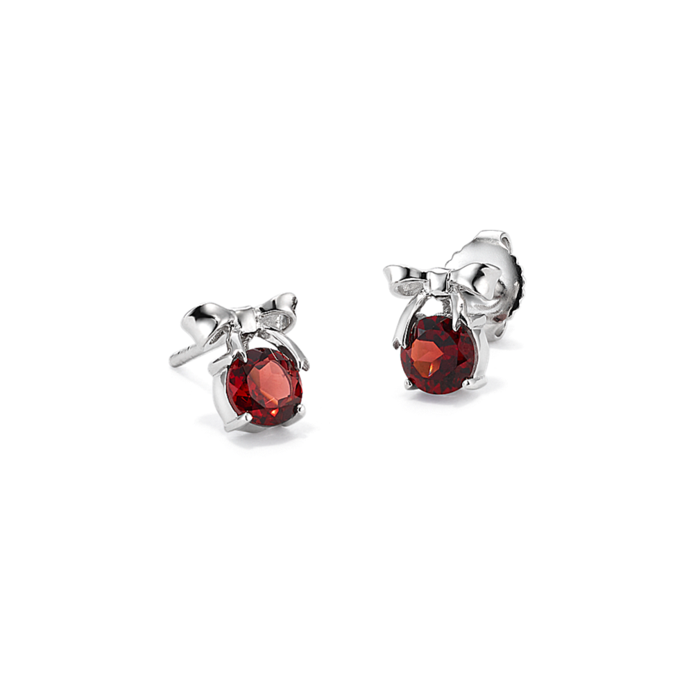 Gift-Bow Garnet Earrings in Sterling Silver