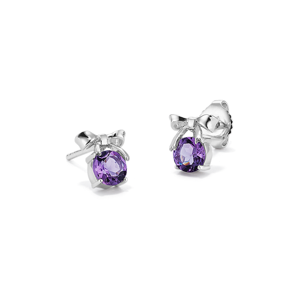 Gift-Bow Amethyst Earrings in Sterling Silver
