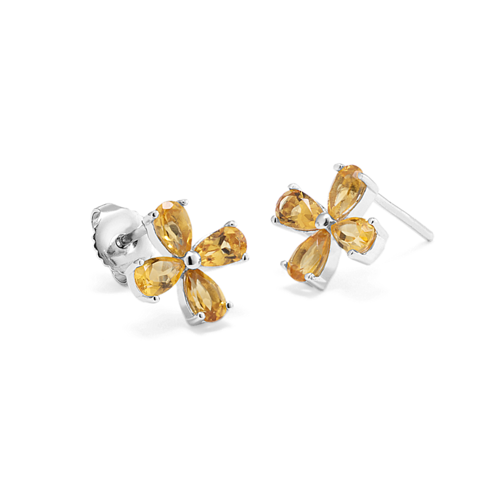 Citrine Flower Earrings in Sterling Silver