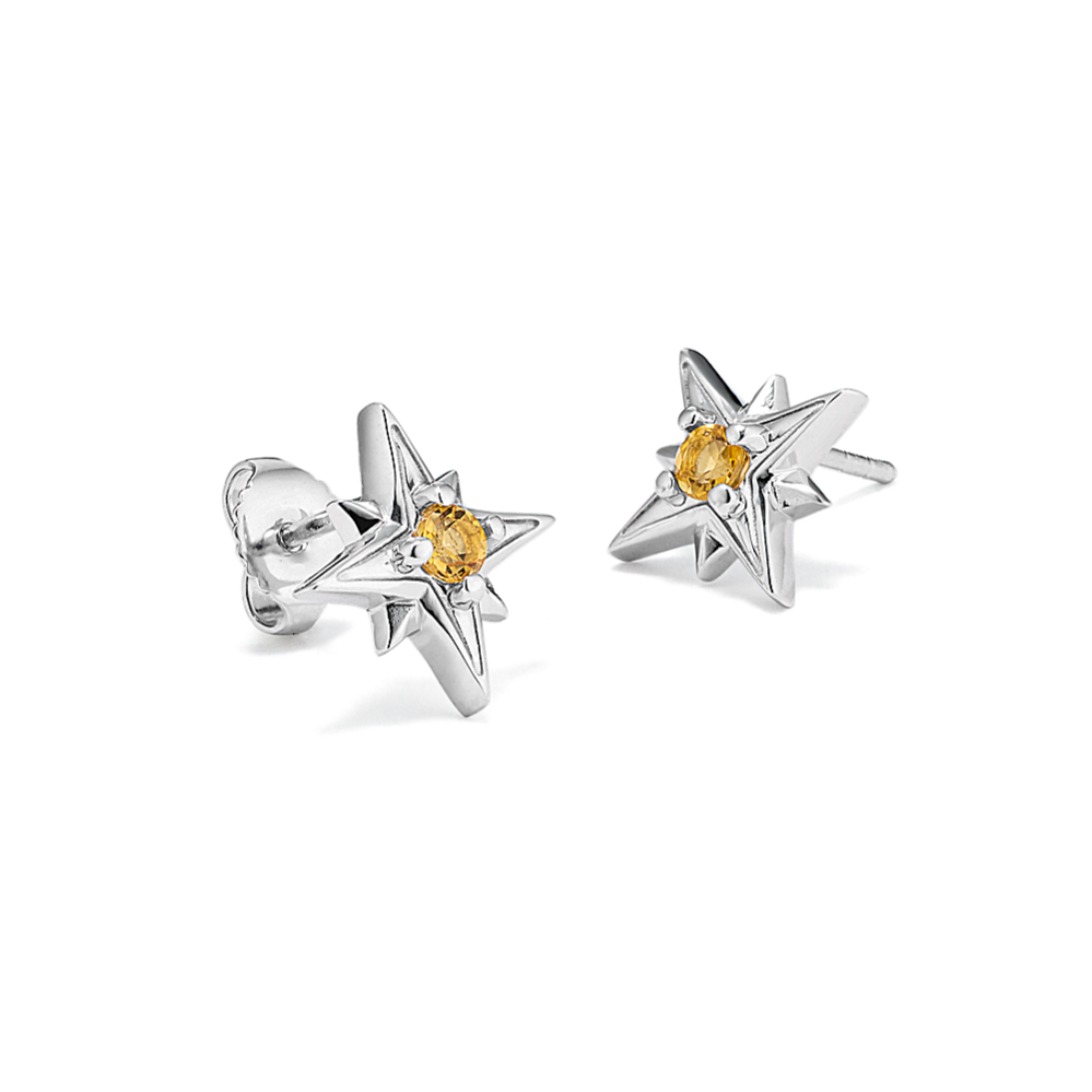 North Star Citrine Earrings in Sterling Silver