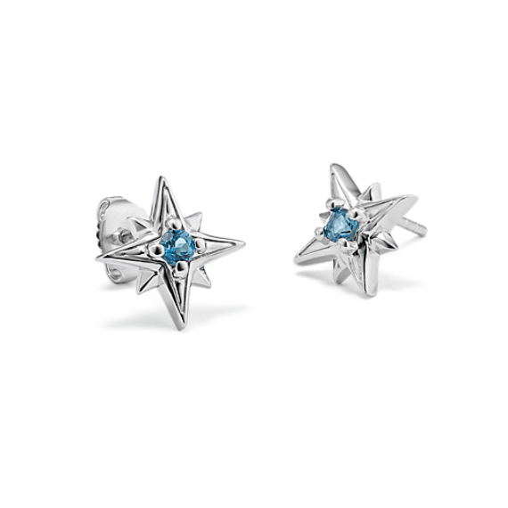 North Star Blue Topaz Earrings in Sterling Silver