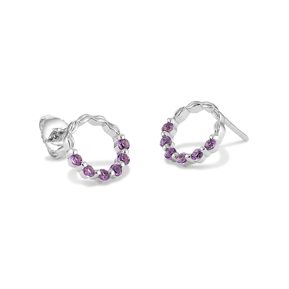 Amethyst Circle Earrings in Sterling Silver