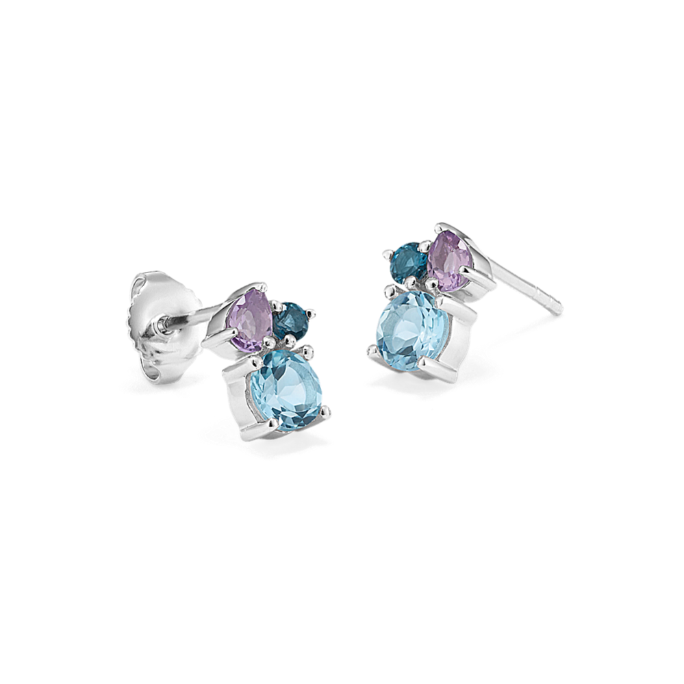 Bouquet Blue Topaz & Amethyst Cluster Earrings