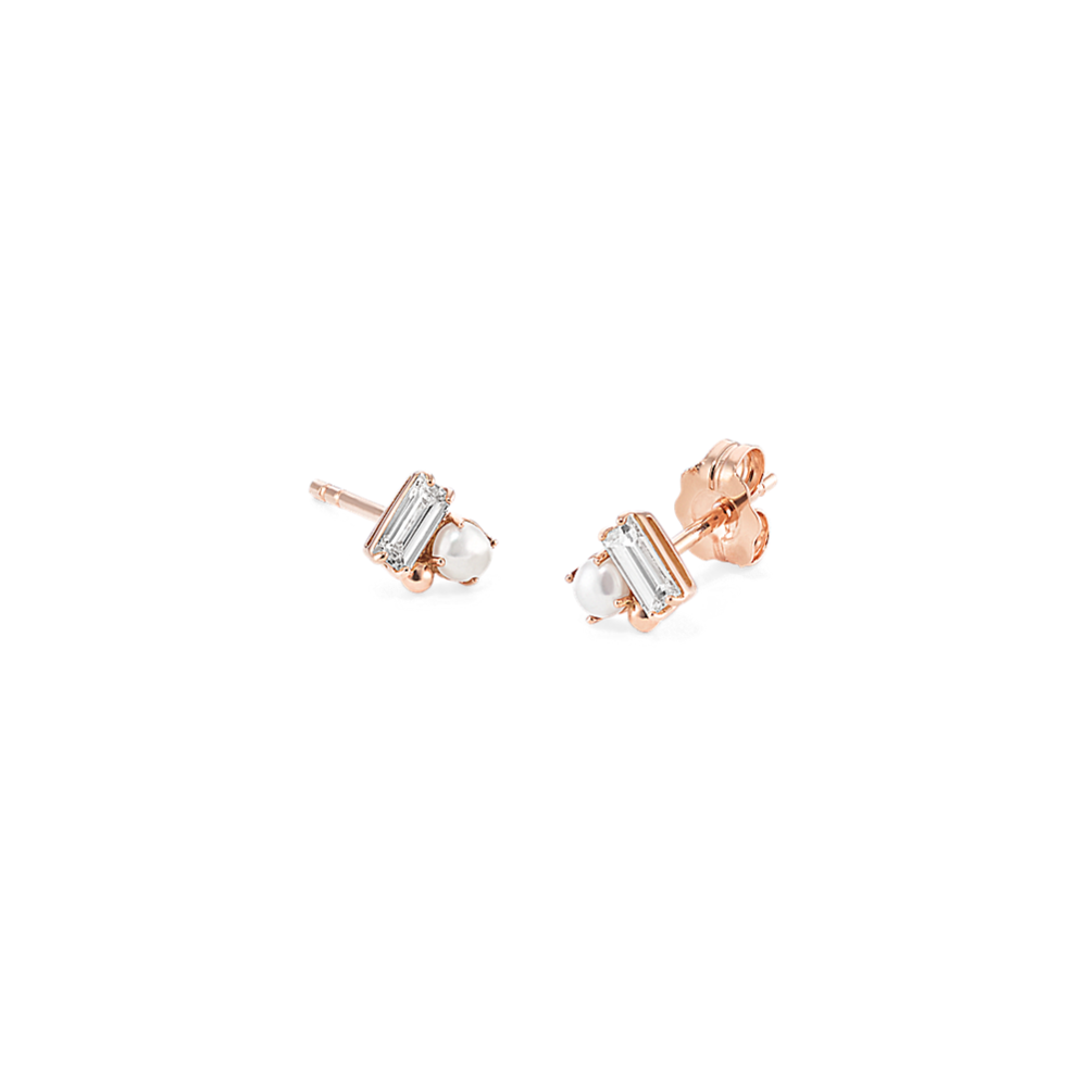 Cultured Pearl & Baguette Diamond Earrings