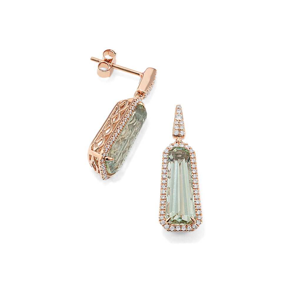 Mint Green Quartz & Diamond Halo Earrings