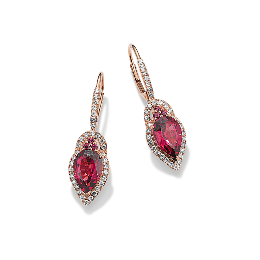 Rhodolite & Diamond Drop Earrings