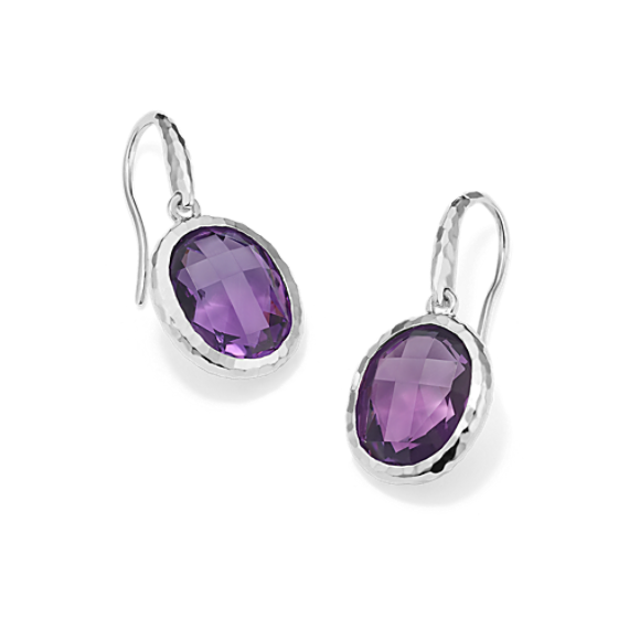 Cross-Faceted Amethyst Drop Earrings (Oval)