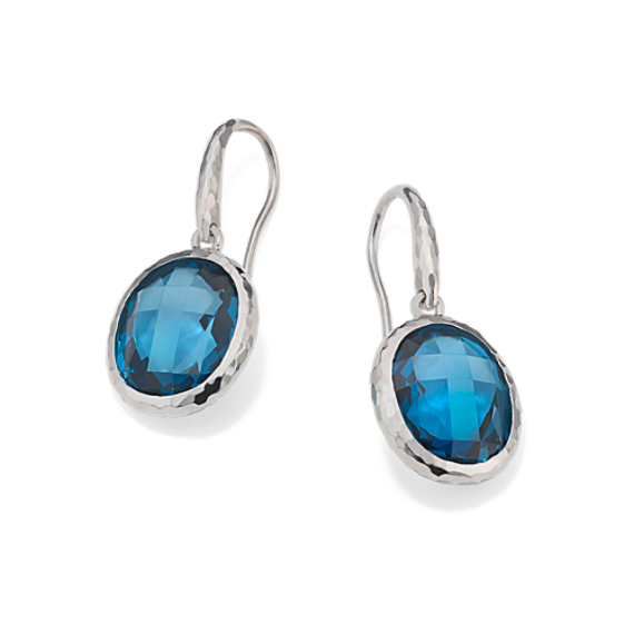 Cross-Faceted Blue Topaz Drop Earrings (Oval)