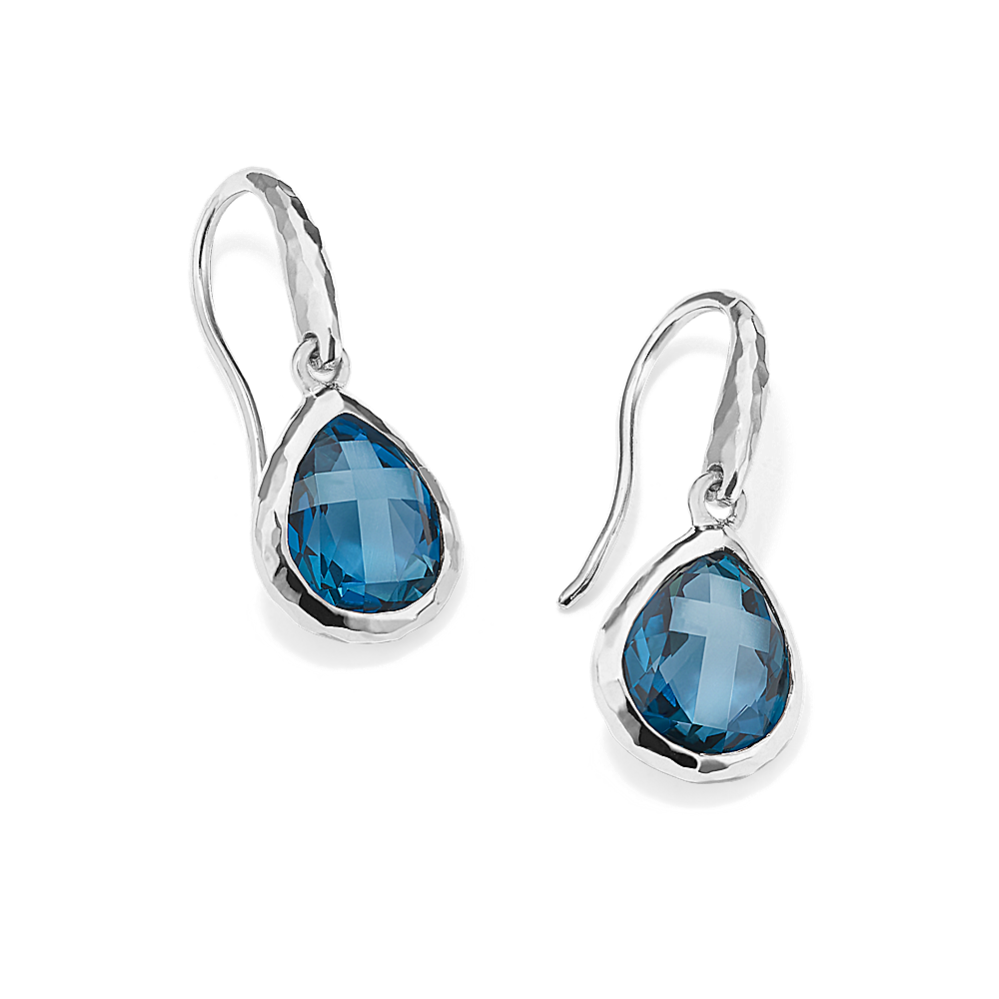 Cross-Faceted Blue Topaz Drop Earrings (Pear)