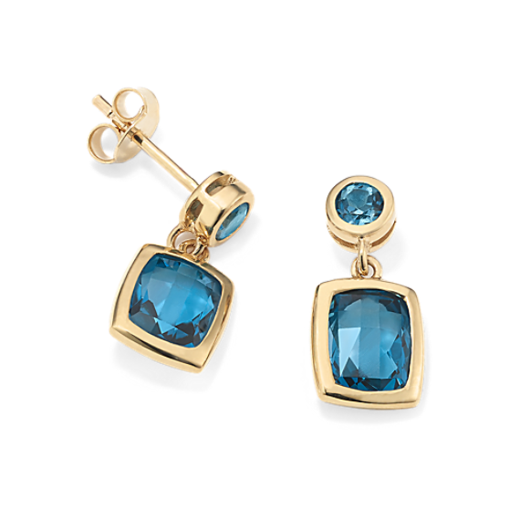 Cross-Faceted Topaz Bezel Drop Earrings