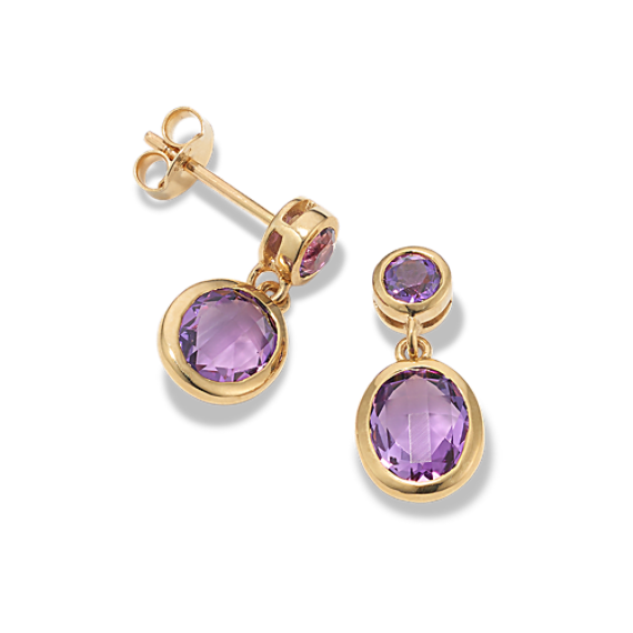 Cross-Faceted Amethyst Bezel Drop Earrings (Oval)