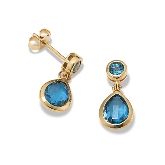 Cross-Faceted Topaz Bezel Drop Earrings (Pear)