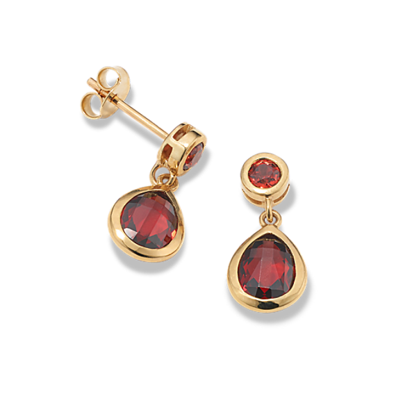 Cross-Faceted Garnet Bezel Drop Earrings (Pear)