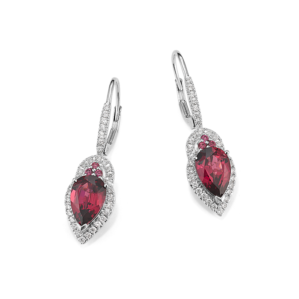 Rhodolite & Diamond Drop Earrings