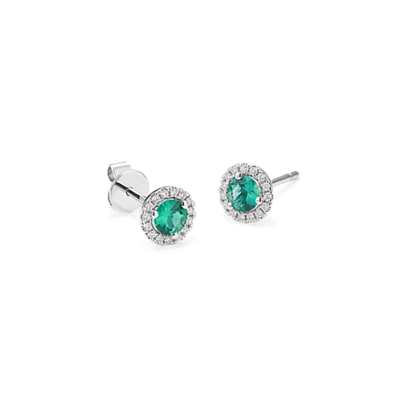 4mm Emerald & Diamond Halo Studs