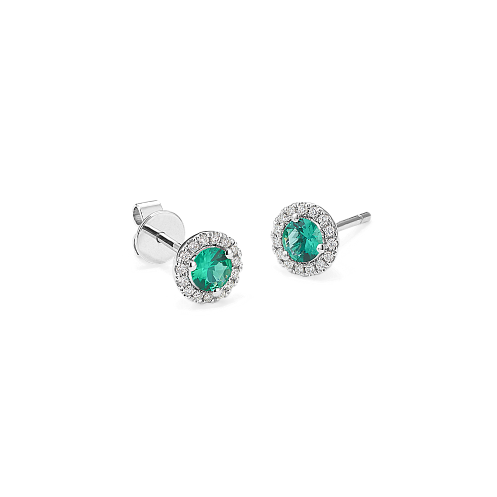 4mm Emerald & Diamond Halo Studs