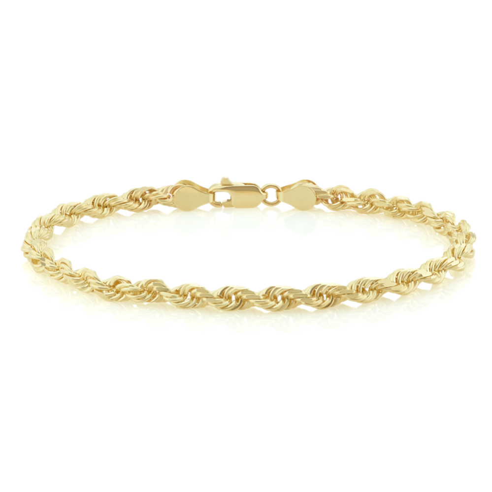 8.5 in Mens 14k Yellow Gold Diamond Cut Rope Bracelet (4.6mm)