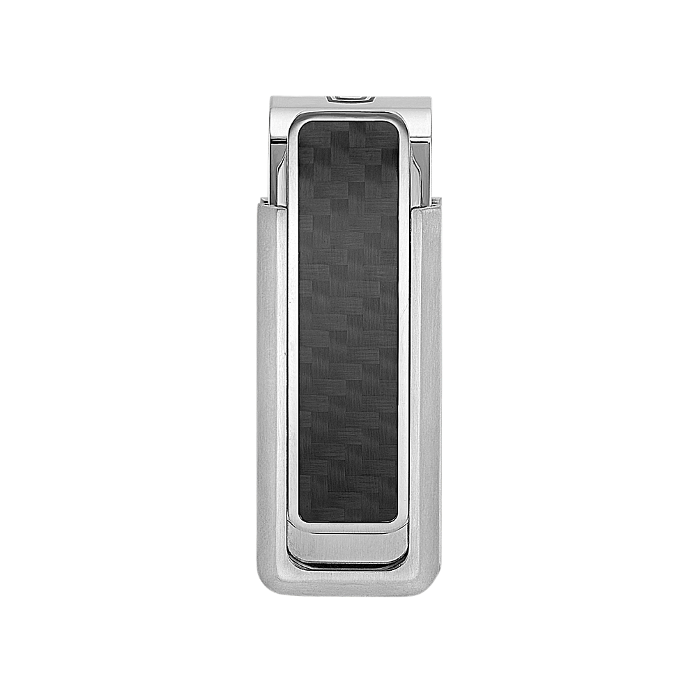 Stainless Steel Money Clip with Black Carbon Fiber Accent