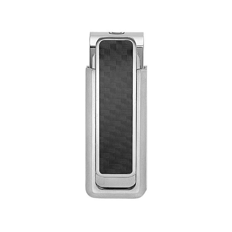 Stainless Steel Money Clip with Black Carbon Fiber Accent