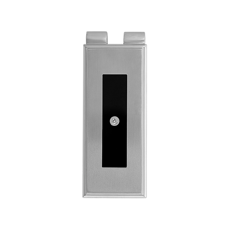 Stainless Steel Money Clip with Black Enamel and Round Natural Diamond Accent
