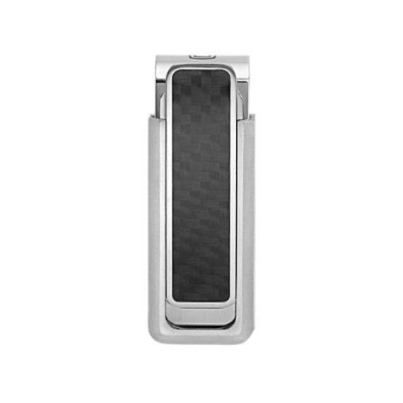 MONTBLANC Polished Stainless Steel Money Clip with Black Carbon 104731, Fast & Free US Shipping