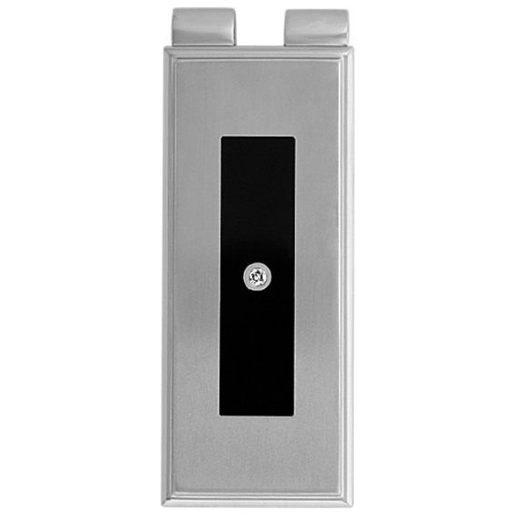 Stainless Steel Money Clip with Black Enamel and Round Diamond Accent