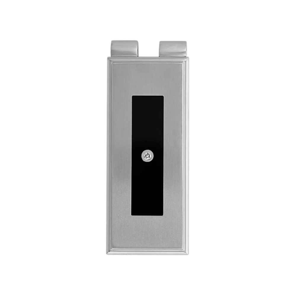 Stainless Steel Money Clip with Black Enamel and Round Diamond Accent